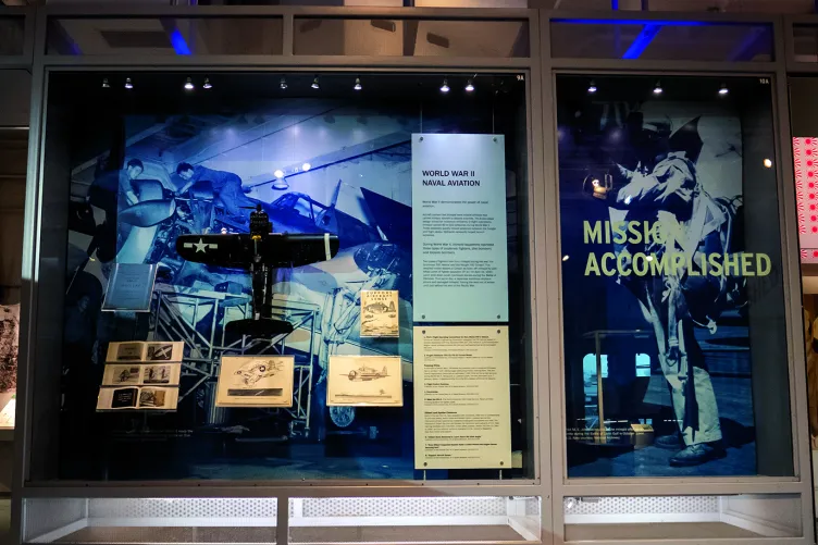 A display case featuring various artifacts