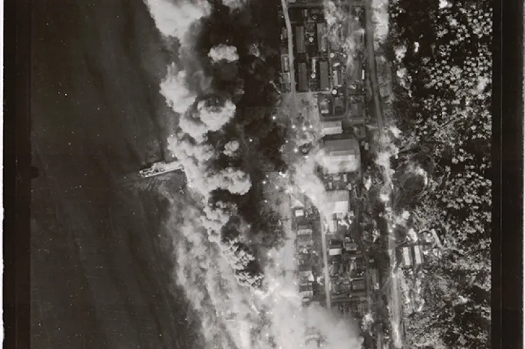 Aerial reconnaissance photograph of the attack on Truk, taken February 16, 1944.
