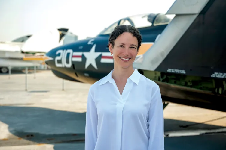 Photo of Jessica Williams on Intrepid's flight deck.