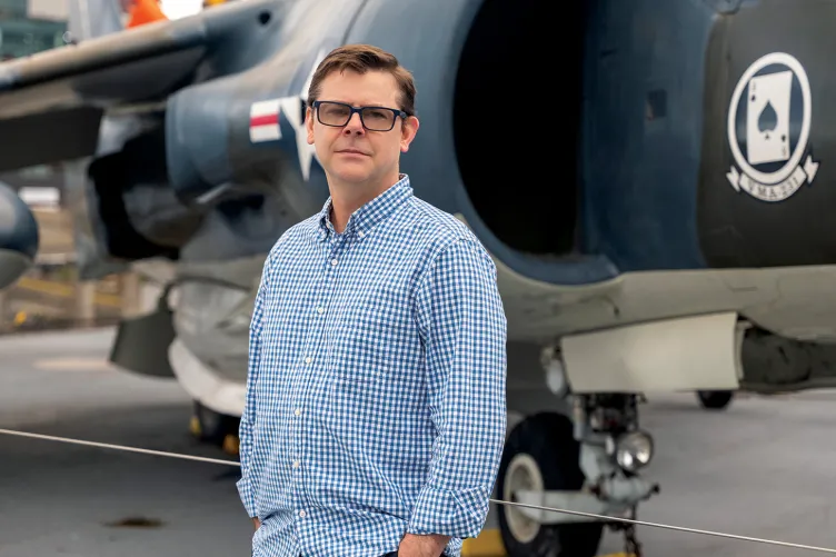 Photo of Liam Marshall on Intrepid's flight deck.