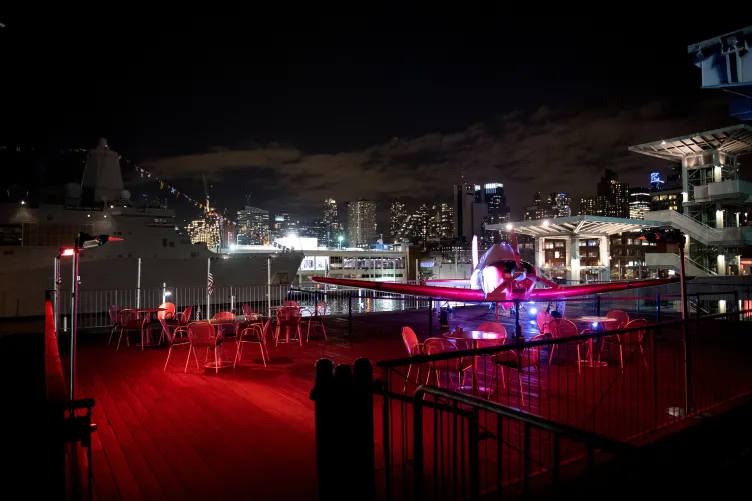 Port Side Aircraft Elevator view at night