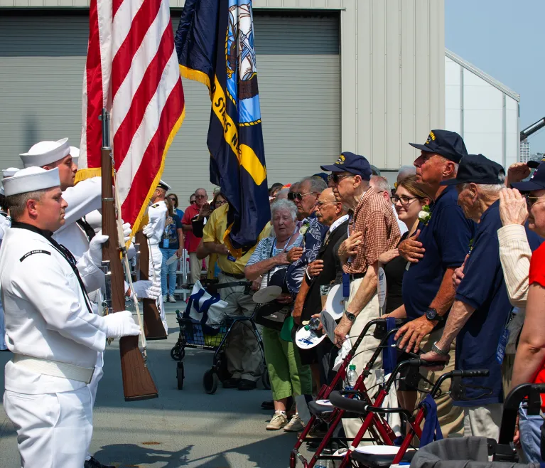 A ceremony in the hangar deck