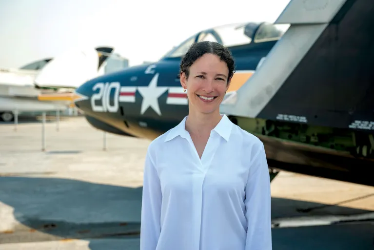 Photo of Jessica Williams on Intrepid's flight deck.